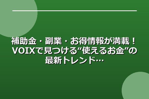 補助金・副業・お得情報が満載!VOIXで見つける“使えるお金”の最新トレンド