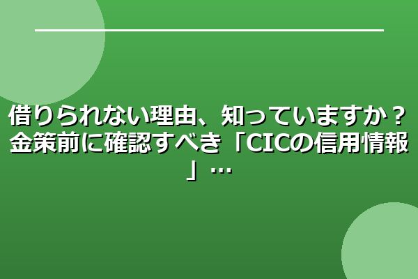 借りられない理由、知っていますか？金策前に確認すべき「CICの信用情報」